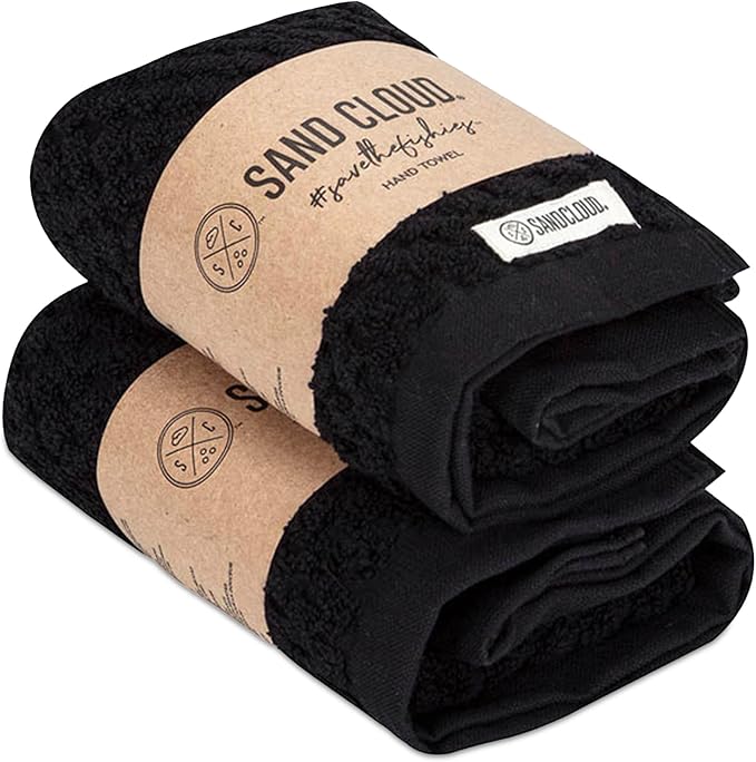 Sand Cloud Turkish Bath Towels for Bathroom, Set of 2 (Atom Black, Large) - Luxury Soft Linen Turkish Organic Cotton is Luxurious & Absorbent - Premium Shower & Bathroom Towels Dry Faster