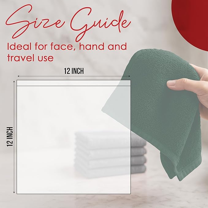 RIVERSIDE 12 Pack Washcloths - 12x12 Inches, 400 GSM, 100% Ring-Spun Cotton - Soft, Absorbent & Durable Face and Body Towels - for Bathroom, Spa, Gym, Makeup Removal & Everyday Use - Hunter Green