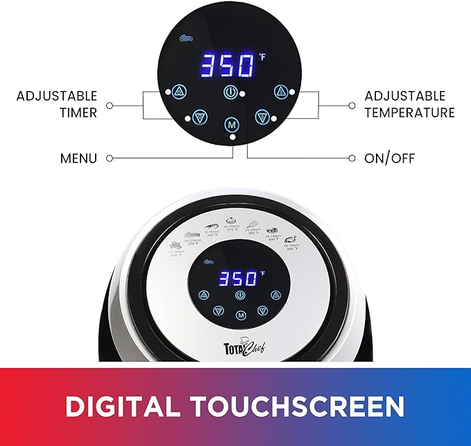 Total Chef 3.8 quart Air Fryer - Aerogrill, Non-Stick Frying Basket, French Fry, Digital Touch Screen, 7 Presets, Friteuse électrique, Countertop Cooking Kitchen Appliance, Black