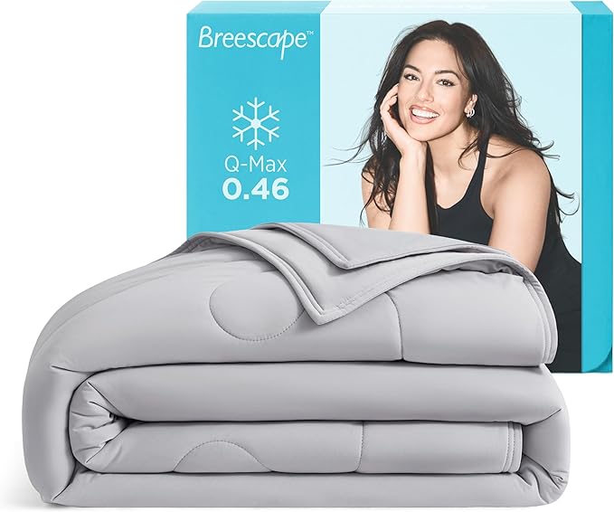 Breescape Cooling Comforter Queen Size - BlendTek™ Q-Max>0.46 Tech, Breathable Blanket for Hot Sleepers & Night Sweats Relief, Premium Lightweight Summer Bedding, 96x96 Inches, Misty Gray
