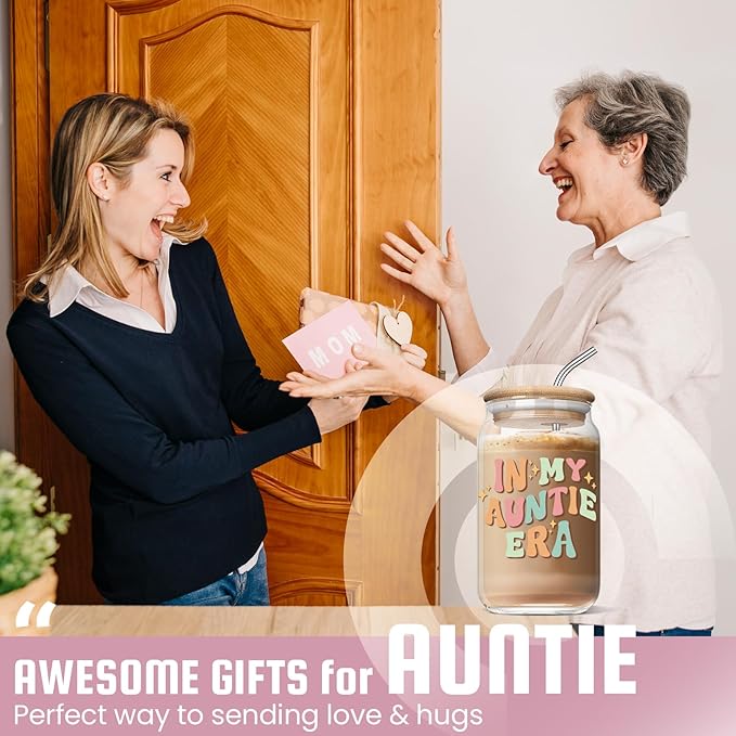 Christmas Day Gifts for Auntie from Niece - Mother’s Day Birthday Gifts for New Auntie, To Be Auntie, Aunt Announcement, Promoted To Aunt - 16 Oz Can Coffee Glass