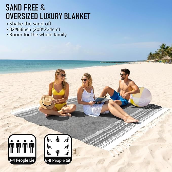 Oversized Turkish Beach Towel Blanket Cotton Giant XL Sandproof Towels Huge Linen XXL Extra Large Big Throw Quilt Blankets for Adults Cloud Travel Camping Glamping Accessories Essentials