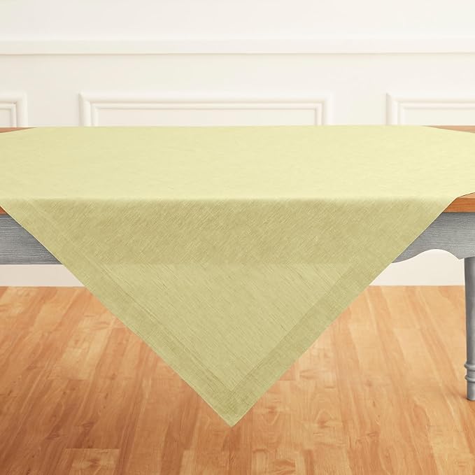 Solino Home Linen Tablecloth 52 x 52 Inch - 100% Pure Linen Square Table Throw - Athena, Machine Washable Chambray Yellow Tablecloth