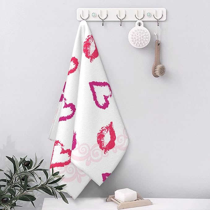 Lips Print Hand Towel Set,Shine Heart Hand Towels for Bathroom 2 Pack Soft Absorbent Decorative Dish Towel for Kitchen Sports Gym Yoga Home Decor 14 x 28 in