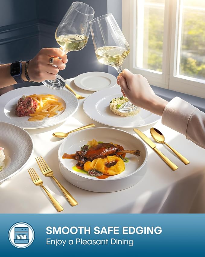 Stapava 20 Pcs Gold Silverware Set, Food-Grade Stainless Steel Flatware Sets for 4 Mirror Polished Cutlery Utensil Sets Include Dinner Knives Spoons and Forks Set Dishwasher Safe for Home Restaurant