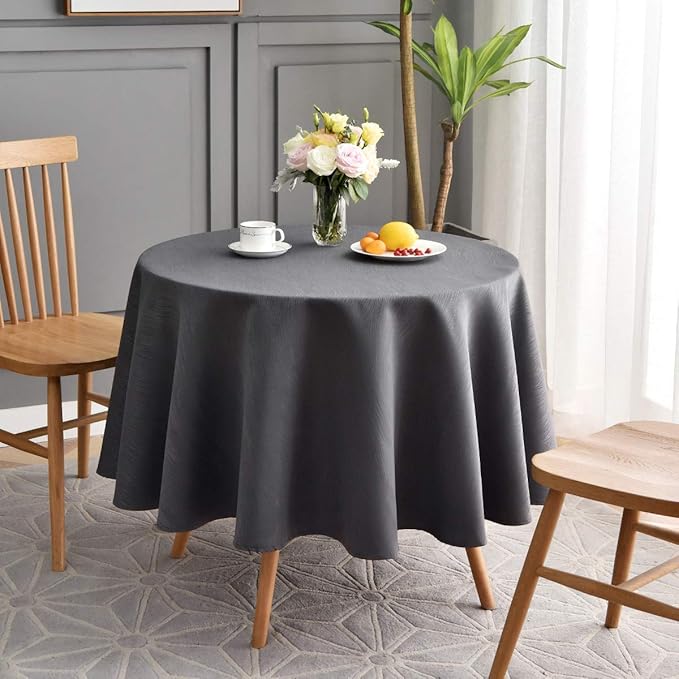 maxmill Round Jacquard Tablecloths Swirl Pattern Spillproof Wrinkle Free Heavy Weight Soft Table Cloth for Circular Table Cover of Buffet Banquet Parties Holiday Dinner Round 90 Inch Charcoal