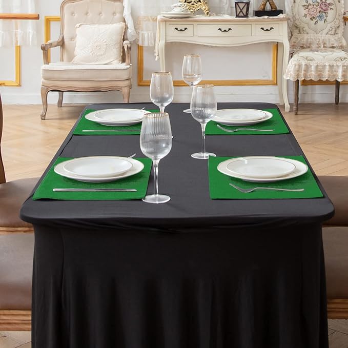 Cloth Green Placemats Set of 8, Linen Type Fabric Placemats Machine Washable Heat Resistant Placemats Polyester Place Mats for Halloween, Thanksgiving and Christmas Dining Table (Forest Green)