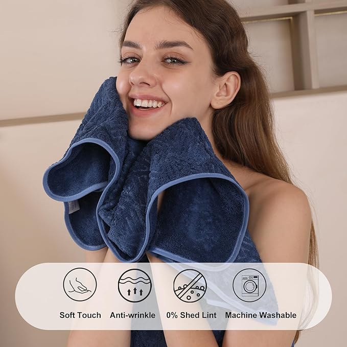 CHINO Bathroom Towel Set,35x70 Inch Bath Sheets Towels for Adults,Jumbo Bath Towels Extra Large Quick Dry Towel Soft Absorbent Oversized Towels Microfiber Shower Towels Hotel Spa (4 Pcs Navy Blue)