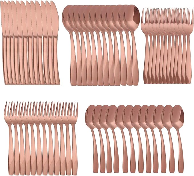 Rosegold 60 Piece Silverware Set,Stainless Steel Flatware Set for 12,18/0 Rust-Proof Cutlery Set with Forks & Spoons,Mirror Polished Dishwasher Safe - Heavy Duty Tableware for Home & Dining