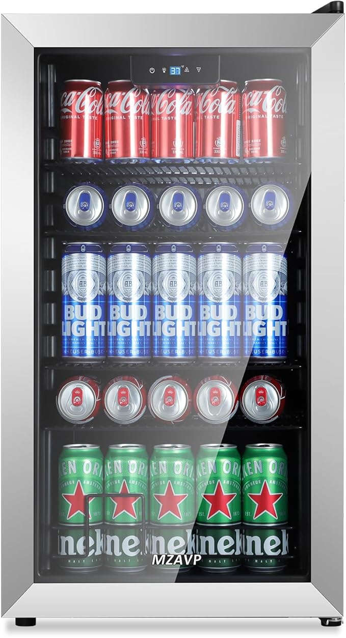 Beverage Refrigerator Cooler, 120 Can Mini Fridge with Reversible Glass Door for Soda Beer, 3 Cu.Ft Drink Fridge with Digital Temperature Control & Adjustable Shelves - Silver
