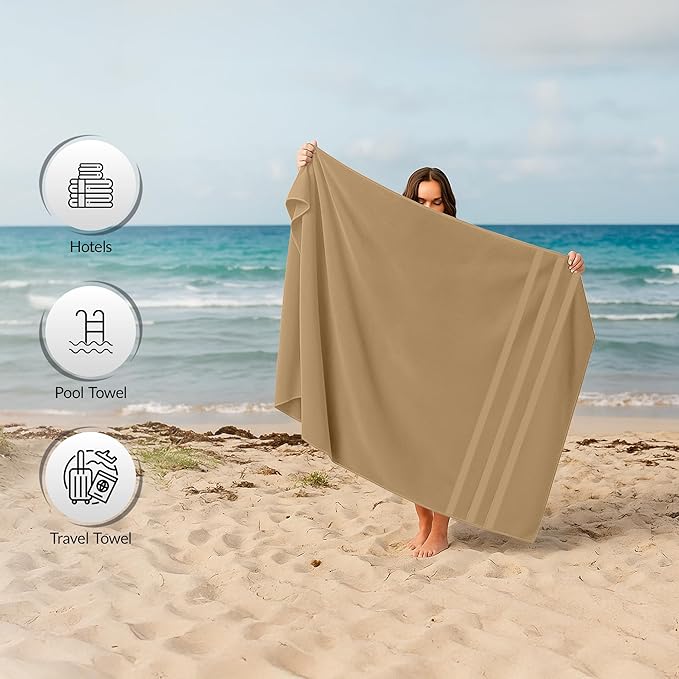 RIVERSIDE Pack of 2 Extra Large Bath Sheets 35 x 70 Inches - 100% Ring Spun Cotton Hotel Quality Oversized Bath Towels - Super Soft, Highly Absorbent & Quicker to Dry - Tan
