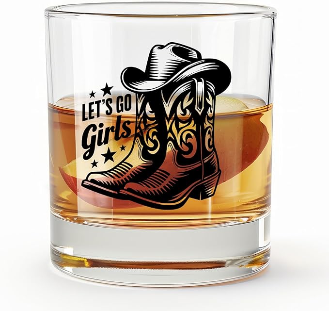 Western Cowgirl Party Whiskey Glasses 10 oz, Western Cowgirl Gifts, Let's Go Girls Bachelorette Party Old Fashioned Rocks Glasses Cup for Women Drinking Scotch Bourbon Liquor