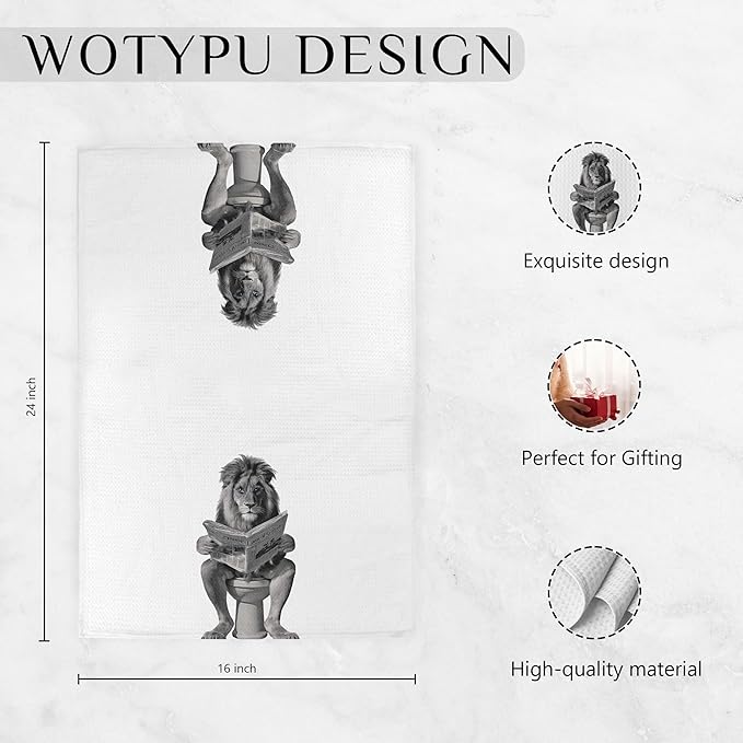 Lion Hand Gift Towels for Bathroom, Boys Kids Bathroom Decor, Funny Jungle Animal Lion on Toilet Decorative Hand Towels for Guest Bath Room Washroom Power Room Vanity Half Bath, 16x24 Inch
