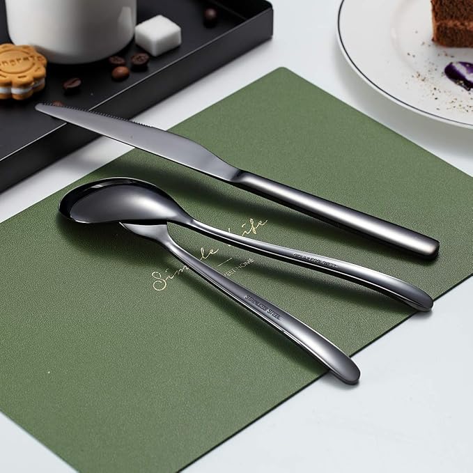 Stainless Steel Black Flatware Set - 20 Piece Service for 4, Titanium Plated Cutlery with Shiny Black Finish