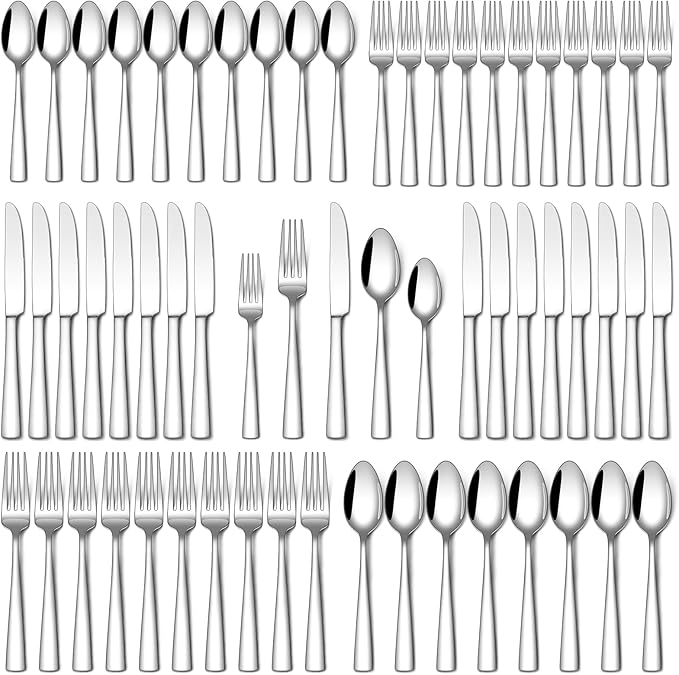 Stapava 60 Piece Silverware Set, Food-Grade Stainless Steel Flatware Sets for 12 Mirror Polished Cutlery Utensil Sets Include Dinner Knives Spoons and Forks Set Dishwasher Safe for Home Restaurant