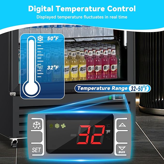 Commercial Beverage Refrigerator with Glass Door, 21.2 Cu.Ft Display Fridge Beverage Cooler with Customizable Lightbox Adjustable Shelves, Drink Fridge Merchandiser for Restaurant Shop, Black