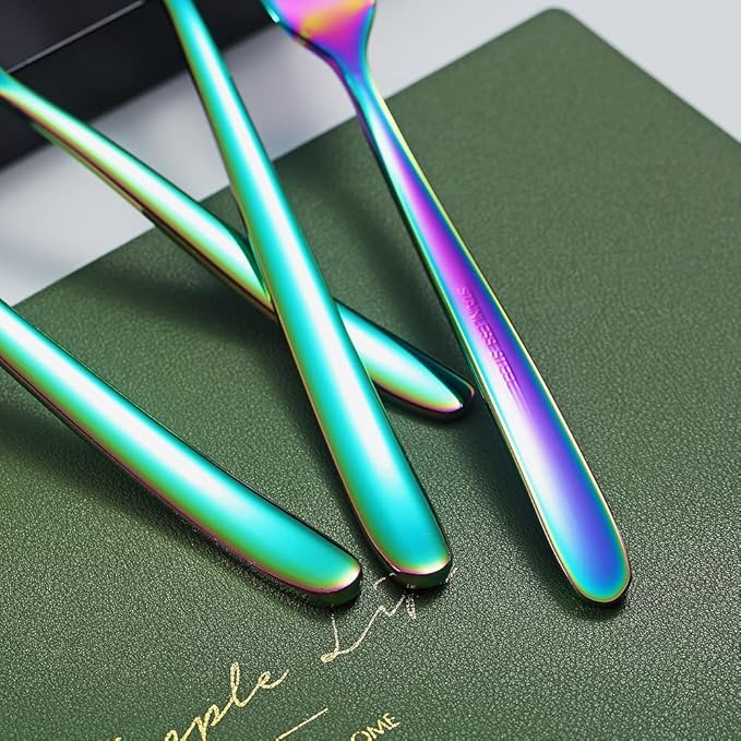 Rainbow Stainless Steel 8'' Dinner Forks 6 Piece Silverware Set, Table & Salad Forks for Home, Kitchen or Restaurant, Dishwasher Safe