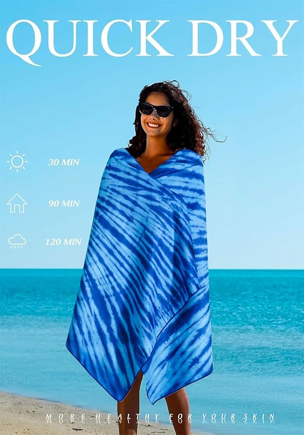 4 Pack Microfiber Lightweight Thin Beach Towel Sand Free Quick Dry Super Absorbent Large Towels for Swimming Pool Yoga Gym Travel Vacation Beach Accessories Essentials for Adults