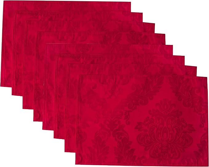 Place Mats Set of 8 – Rectangle Rectangular Waterproof Fabric Polyester Cloth Washable Wipeable Heat Resistant Placemats for Kitchen Dining Dinner Table Indoor 13 X 19 Inch Red