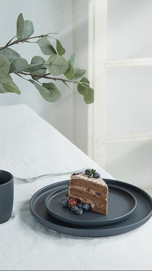 Famiware Dawn Plates and Bowls Sets, 12 Pieces Stoneware Dinnerware Sets, Dishes Set for 4, Microwave and Dishwasher Safe, Speckled Charcoal