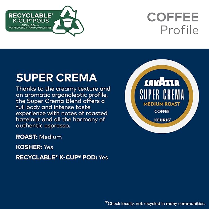 Lavazza Super Crema, Single Serve Keurig® K-Cup® Pods, Medium Espresso Roast Coffee, 96-Count Box