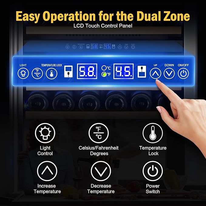 Wine Cooler Refrigerator 24 Inch, 180 Bottles Large Wine Fridge Dual Zones, Tall Freestanding/Built-in Wine Cellar Professional with Reversible Door Sliding Rail Shelves