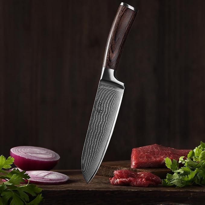 Wakoli EDIB 5-Piece Damascus Knife Set – Professional Chef Knives Set with VG10 Core Blades, 67-Layer Damascus Steel and Ergonomic Pakkawood Handles – Premium Kitchen Knives in Wooden Gift Box