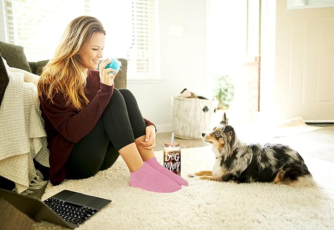 Mason Life Birthday Gift for Women, Cute Glass Cup and Sock Gift for Her, Dog Mom Socks, Dog Lover Gifts, Can Shaped Cups, 18oz Drinking Glasses with Bamboo Lid and Glass Straw