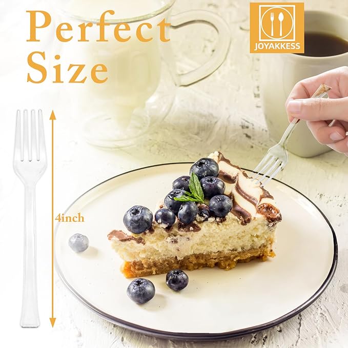 100 PCS Clear Mini Forks Heavy Duty, 4 inch Clear Plastic Appetizer Fork, Mini Forks for Appetizers, Dessert Fork Disposable, BPA Free, Food Safe, Suitable for All Occasions
