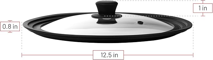 Universal Lids for Pots, Pans and Skillets - Tempered Glass with Vented Silicone Rim and Heat-Resistant Handle - Fits Multiple Cookware Sizes - Dishwasher & Microwave Safe (Single, 11",12",12.5")