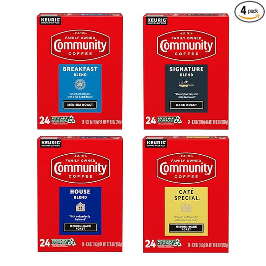 Community Coffee Variety Pack 96 Count Coffee Pods, Medium Dark Roast, Compatible with Keurig K-Cup Brewers, 24 Count (Pack of 4)