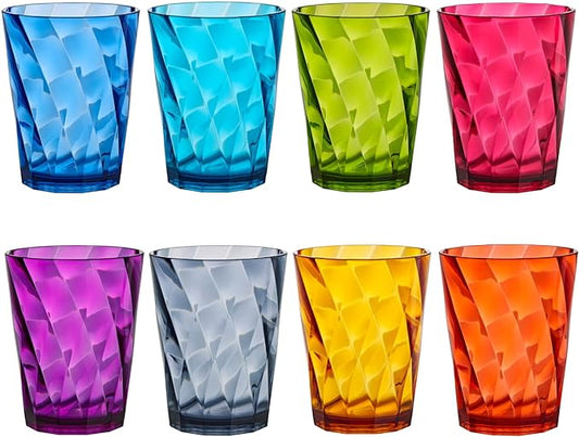 US Acrylic Optix Plastic Reusable Drinking Glasses (Set of 8) 14oz Rocks Cups in Jewel Tone Colors | BPA-Free Tumblers, Made in USA | Top-Rack Dishwasher Safe