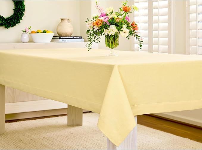 Solino Home Linen Tablecloth for Rectangle Tables 60 x 90 Inch - 100% Pure Linen Golden Straw Table Cloth - Fete, Machine Washable Cloth Tablecloth