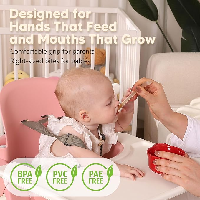 Silicone Baby Spoons 2-Pack with Case, Self Feeding 6 Months, Baby Led Weaning Supplies, Toddler Utensils with Safety Chain, Toddler Essentials, Dishwasher Safe Baby Safety Products