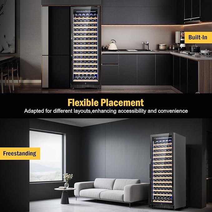 Wine Fridge Freestanding,173 Bottles 24 Inch Wine Cooler Refrigerator, Tall Wine Fridge with Compressor Low Noise Fast Cooling, Wine Cellar with Upgraded Door Handle Sliding Rail Shelves, Black