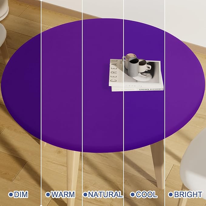 Round Spandex Tablecloth, Elastic Fitted Waterproof Tablecloths for 57"-68" Tables, Stretch Washable Picnic Table Cover for Camping, Dining, Indoor and Outdoor, Purple