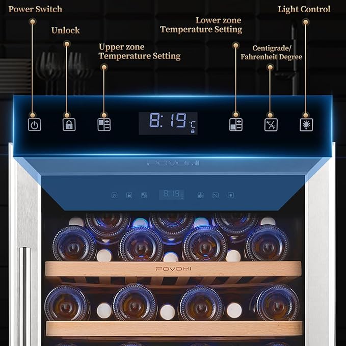 Wine Fridge,52-bottle Wine Cooler Refrigerators Freestanding Wine Refrigerator,(Bordeaux 750ml) Dual Zone Compressor Wine Chiller