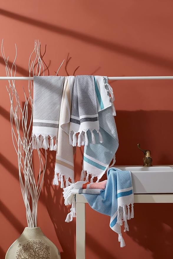 sea me at home Turkish Hand Towels for Bathroom, Kitchen Towels Decorative Set of 2, Luxury Turkish Cotton Dish Tea Towels 14 x 30 Inches for Bohemian, Rustic, and Farmhouse Decor (Gray)