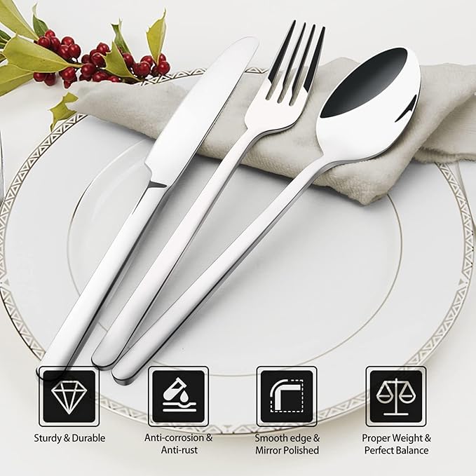 KINGSTONE Dinner Forks Set of 24, 8-Inch 18/10 Stainless Steel Forks Cutlery, Mirror Polished Table Forks for Home, Kitchen & Restaurant, Dishwasher Safe (Dinner Forks Set, 24-Piece)