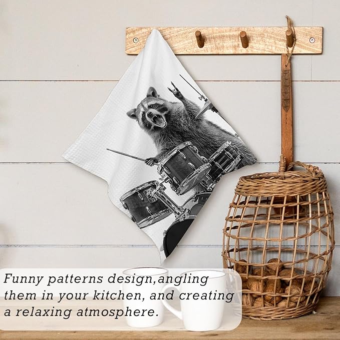 13x13 Cute Raccoon Kitchen Towels 1 PCS, Funny Racoon Gifts for Women, Raccoon Decor Hand Towels for Bathroom, Cute Animal, Women, Pet Owners Housewarming-05