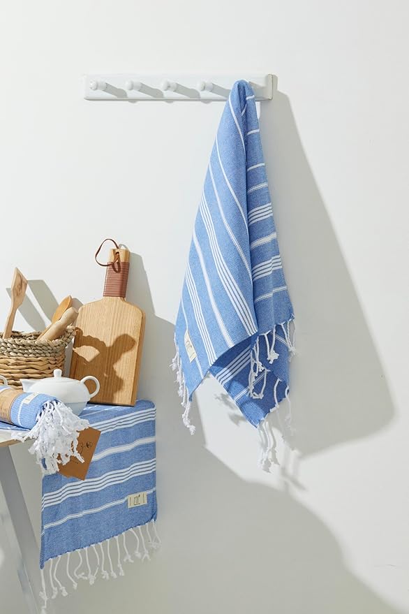 Hand Towels - Set of 2, 18" x 30" inches, Decorative Peshtemal Cotton Hand Towels for Kitchen, Bath, Guest, Face, Hair, Gym, Yoga, Dishcloth, Travel (Royal)