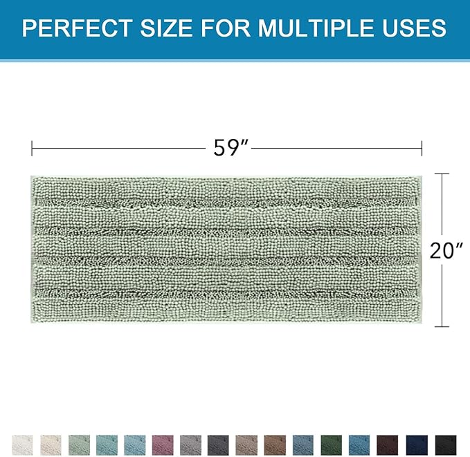 H.VERSAILTEX Bathroom Rugs Bath Mat Runner Rug Non Slip Kitchen Rug Extra Long Bath Rug Runners Oversized 59" x 20" Absorbent Washable Dry Fast Plush Area Rug for Bathroom/Bedroom - Sage