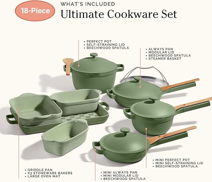 Our Place Ultimate Cookware Set - Complete 18-Piece Set Including the Always Pan, Perfect Pot, and Bakeware Set | Multifunctional, Toxin-Free Nonstick | Replaces 44 Pieces | Sage