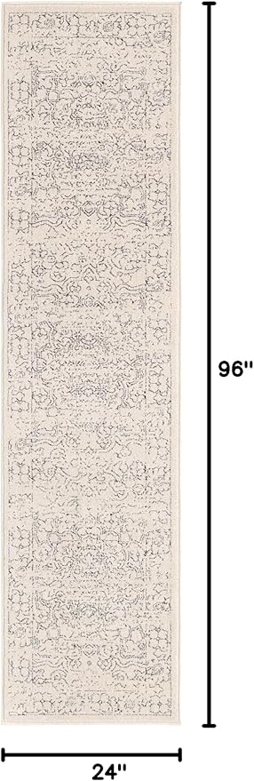 Unique Loom Isabella Collection Area Rug - Adjani (2' x 8' Runner, White/ Blue)