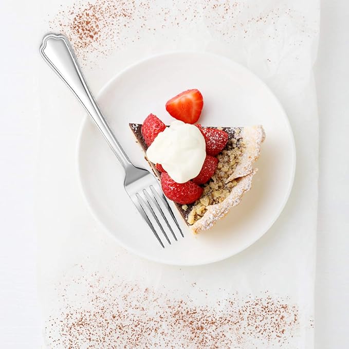 Salad Forks Set of 12, E-far 6.7 Inch Stainless Steel Dessert Forks for Home, Kitchen or Restaurant, Non-toxic & Mirror Polished, Scalloped Edge & Dishwasher Safe