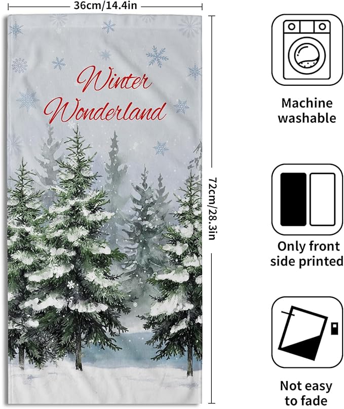 Imiss Winter Pine Tree Hand Towels for Bathroom 2 Packs Deer Forest Woodland Snowflake Bath Towels Xmas Bird Kitchen Tea Dish Towels for Seasonal Holiday Hotel Decor