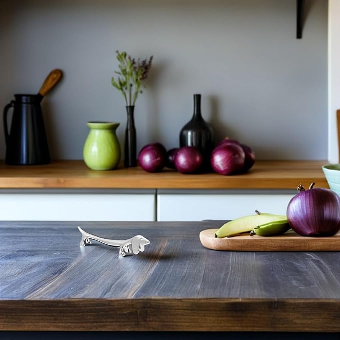 BESTonZON Dog Shape Chopstick Rest Metal Puppy Cutlery Holder Silver Dachshund Chopstick Rack for Fork Spoon Knife Organizer 3.54 Inch Tableware Accessory for Home Dining