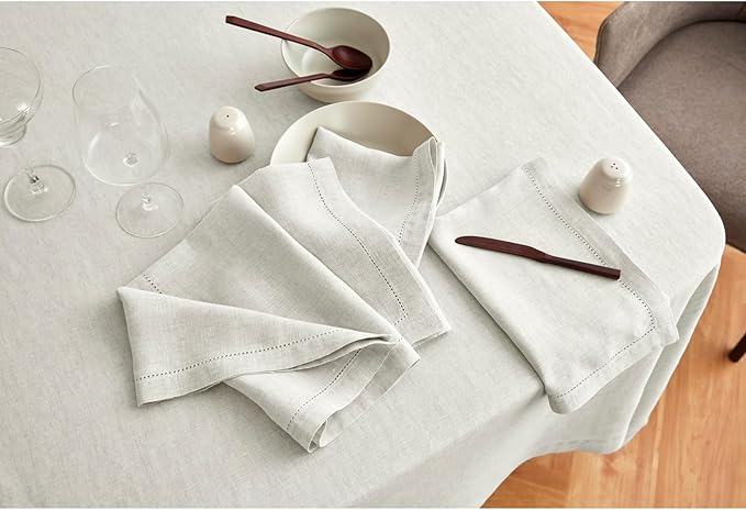 Solino Home Linen Tablecloth 70 x 108 Inch - 100% Pure Linen Light Flax Table Cloth for Rectangle Tables - Sonoma, Machine Washable Tablecloth for Christmas, New Year