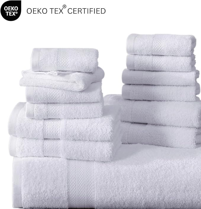 LANE LINEN 100% Cotton Luxury Bathroom Towel Set - 6 Pieces - Super Soft, Fluffy & Highly Absorbent - 2 Large Bath Towels, 2 Washcloths, 2 Hand Towels - Complete Family Pack - White Bath Towel Set