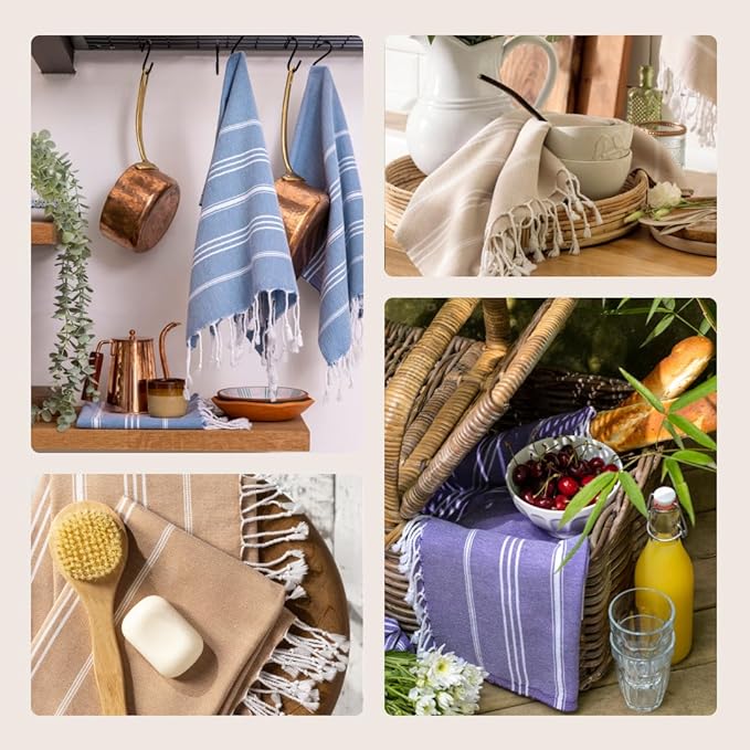 WETCAT Turkish Hand Towels with Hanging Loop, Set of 2 (20" x 30") 100% Turkish Cotton, Pre-Washed, Quick Drying, for Kitchen or Bathroom - Black